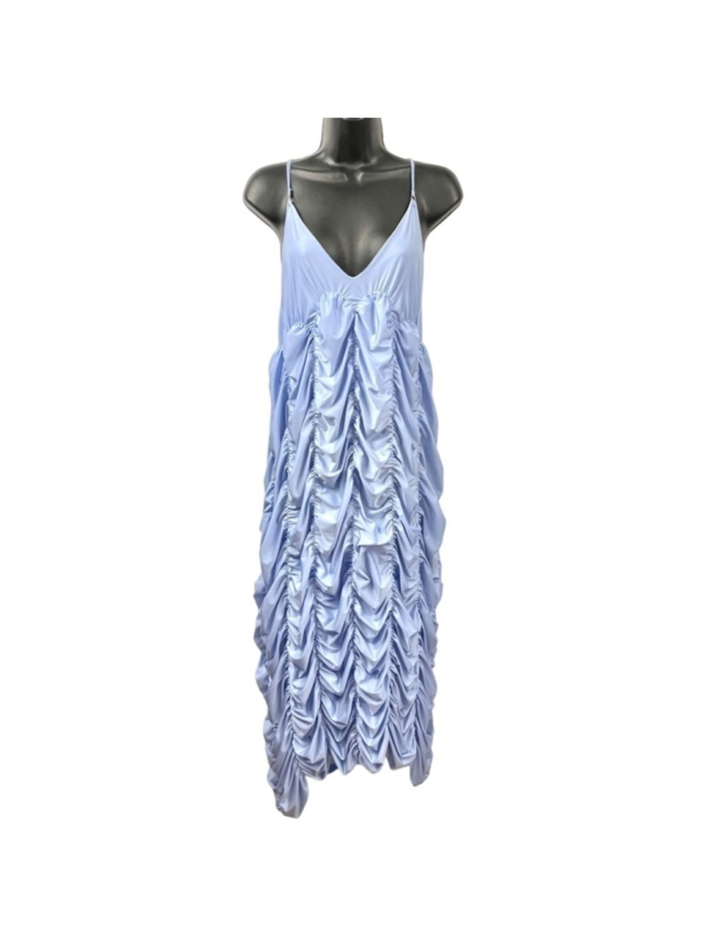 Ester Manas Periwinkle One Size Spaghetti Straps Ruched Stretch Midi Dress OS - Picture 2 of 5